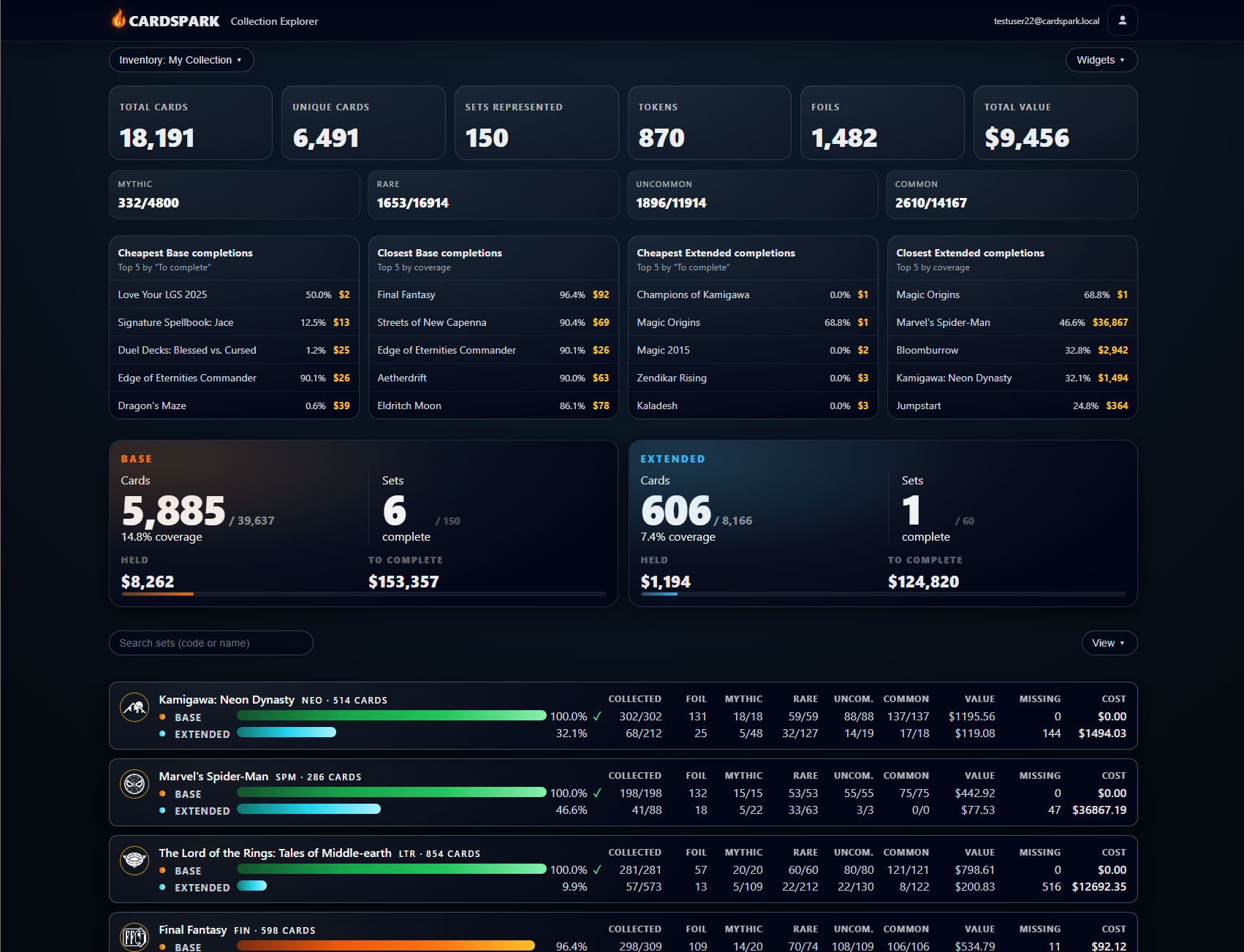 Collection Explorer overview with closest and cheapest completion targets