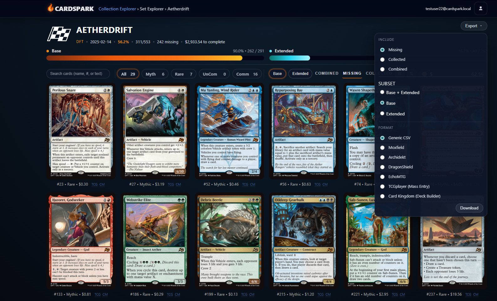 Export dropdown with marketplace export options