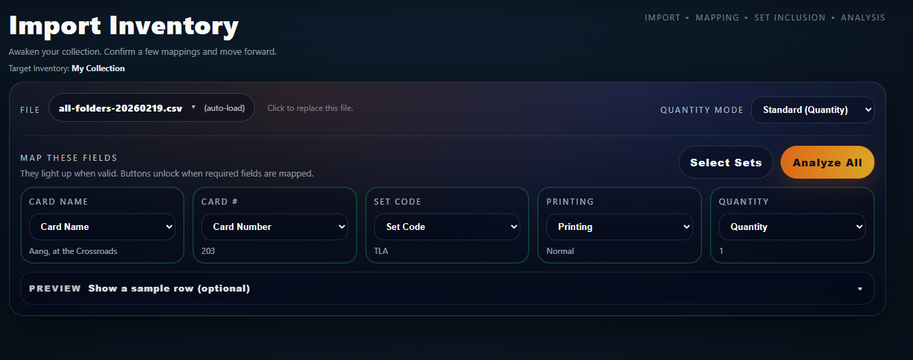 Import mapping and alignment screen