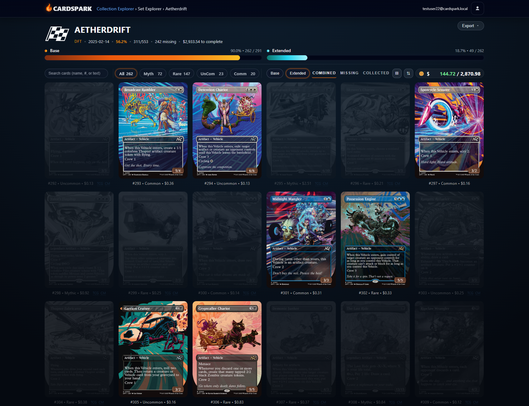 Combined card grid view in Set Explorer