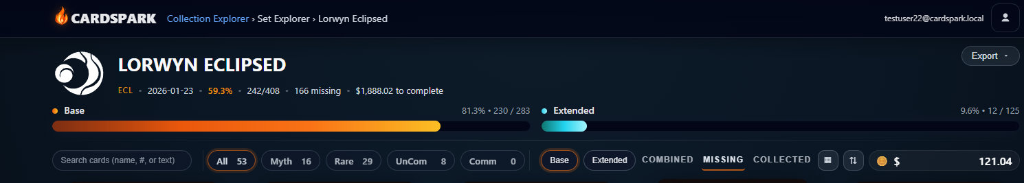 Set progress overview with base and extended completion bars